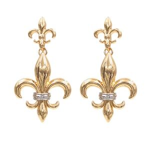 Fleur De Lis 2 Drop Metal Earrings